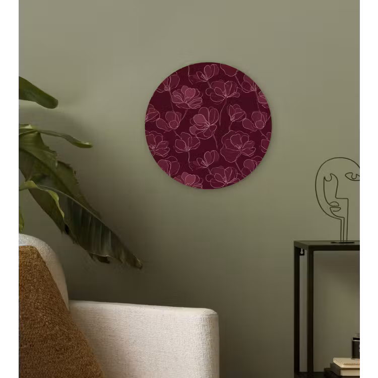 Bloemen - Patroon - Bordeauxrood Wandcirkel kunststof plaat 5mm dik klein 188 -sfeer3