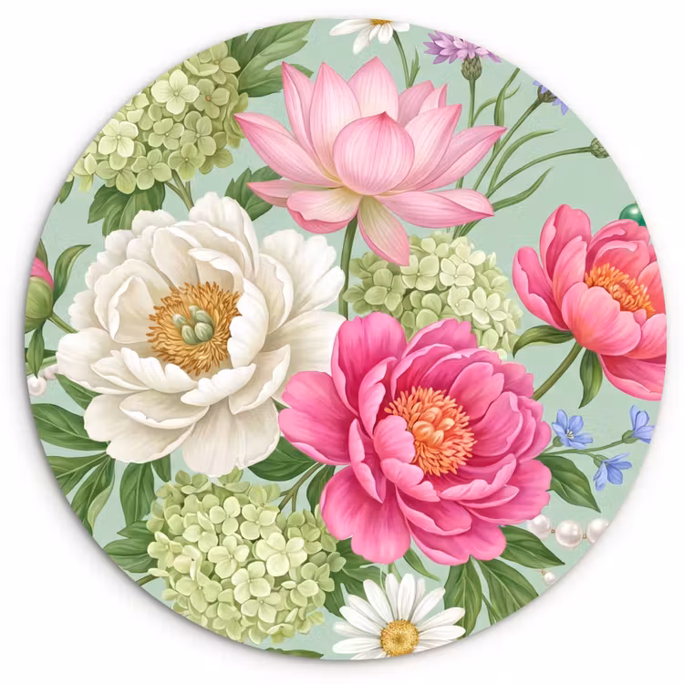 Bloemen - Patroon - Botanisch - Groen Wandcirkel kunststof plaat 5mm dik klein -3d