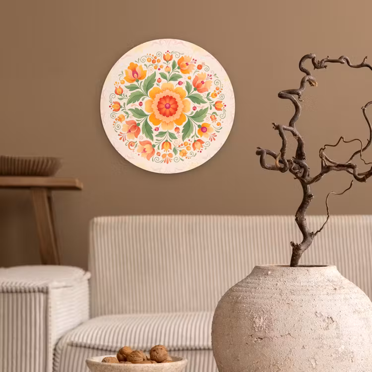 Bloemen - Patroon - Decoratief - Oranje Wandcirkel kunststof plaat 5mm dik klein -sfeer1