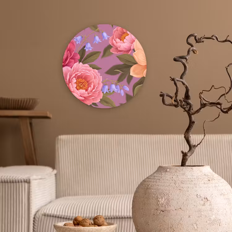 Bloemen - Patroon - Illustratie - Roze Wandcirkel kunststof plaat 5mm dik klein -sfeer1