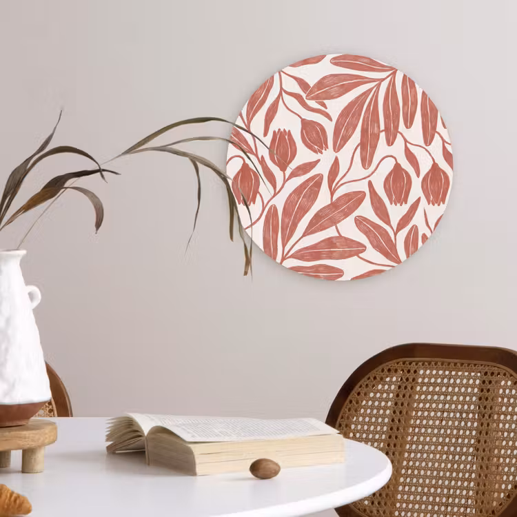 Bloemen - Patroon - Modern - Natuur - Bruin Wandcirkel kunststof plaat 5mm dik klein -sfeer4