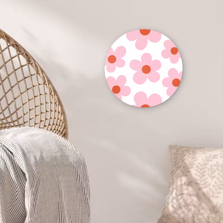 Bloemen - Patroon - Modern - Roze - Wit Wandcirkel kunststof plaat 5mm dik klein -sfeer5