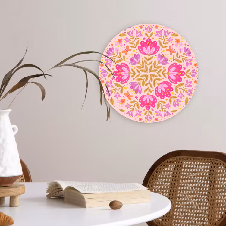Bloemen - Patroon - Natuur - Abstract - Roze Wandcirkel kunststof plaat 5mm dik klein -sfeer4