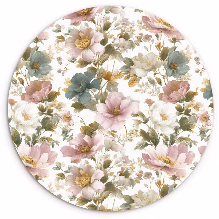 Bloemen - Patroon - Pastel Wandcirkel kunststof plaat 5mm dik klein 188 -3d