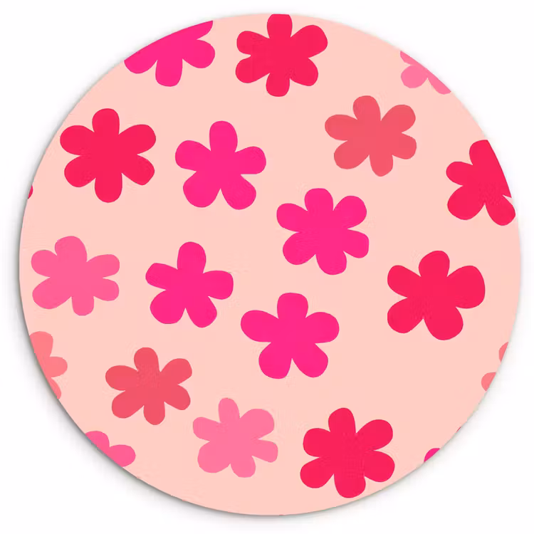Bloemen - Patroon - Roze Wandcirkel kunststof plaat 5mm dik klein -3d