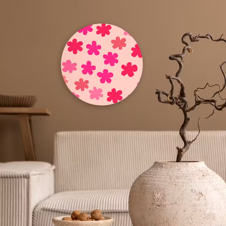 Bloemen - Patroon - Roze Wandcirkel kunststof plaat 5mm dik klein -sfeer1