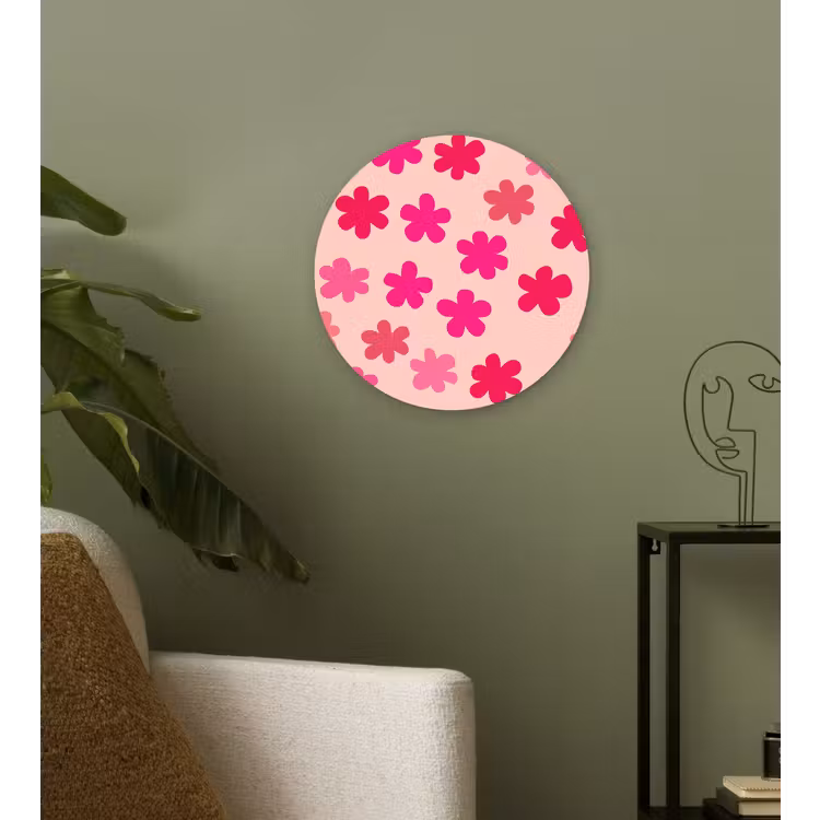 Bloemen - Patroon - Roze Wandcirkel kunststof plaat 5mm dik klein -sfeer3