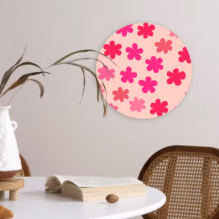 Bloemen - Patroon - Roze Wandcirkel kunststof plaat 5mm dik klein -sfeer4