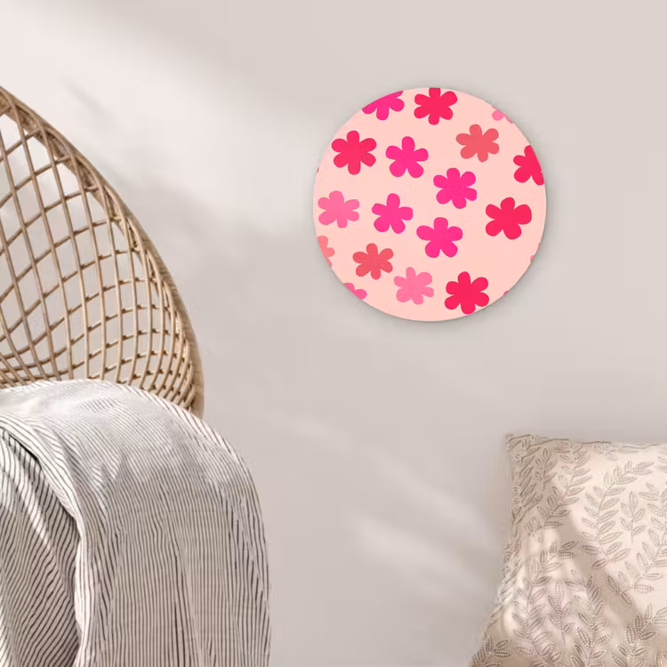 Bloemen - Patroon - Roze Wandcirkel kunststof plaat 5mm dik klein -sfeer5
