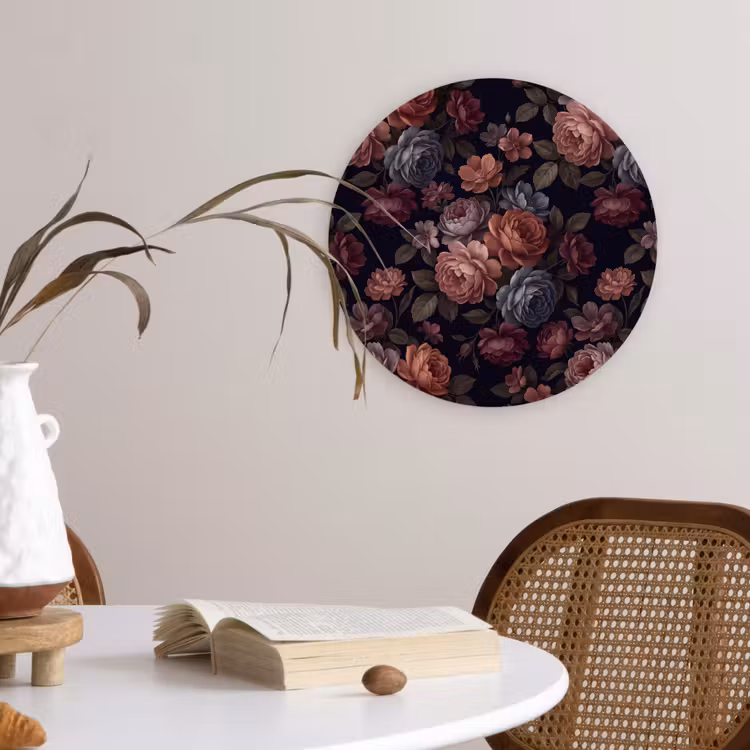 Bloemen - Patroon - Vintage - Donker - Roze Wandcirkel kunststof plaat 5mm dik klein -sfeer4