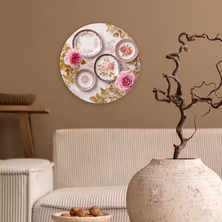 Bloemen - Patroon - Vintage - Roze - Decoratie Wandcirkel kunststof plaat 5mm dik klein -sfeer1