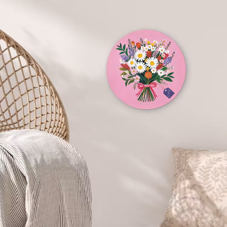 Bloemen - Quote - Kaartje - Kleurrijk Wandcirkel kunststof plaat 5mm dik klein -sfeer5