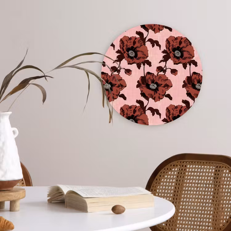 Bloemen - Retro - Rood Wandcirkel kunststof plaat 5mm dik klein 188 -sfeer4