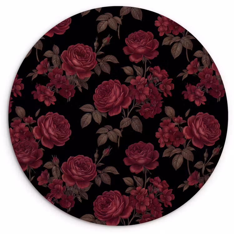 Bloemen - Roos - Patroon - Klassiek - Rood Wandcirkel kunststof plaat 5mm dik klein -3d