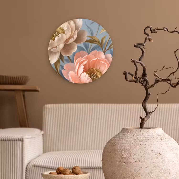Bloemen - Roze - Beige - Modern - Natuur Wandcirkel kunststof plaat 5mm dik klein -sfeer1