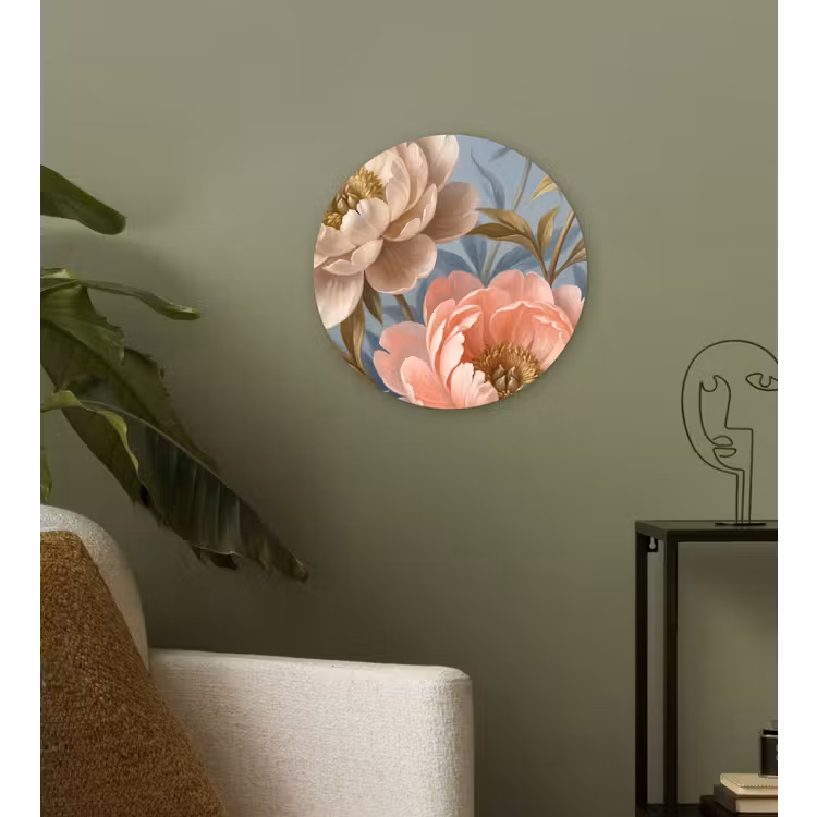 Bloemen - Roze - Beige - Modern - Natuur Wandcirkel kunststof plaat 5mm dik klein -sfeer3