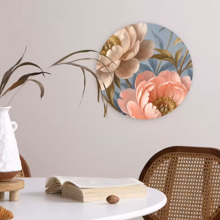 Bloemen - Roze - Beige - Modern - Natuur Wandcirkel kunststof plaat 5mm dik klein -sfeer4
