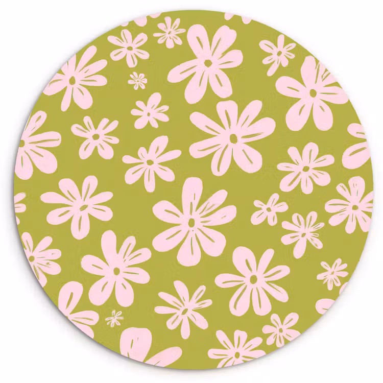 Bloemen - Roze - Getekend - Patroon Wandcirkel kunststof plaat 5mm dik klein -3d