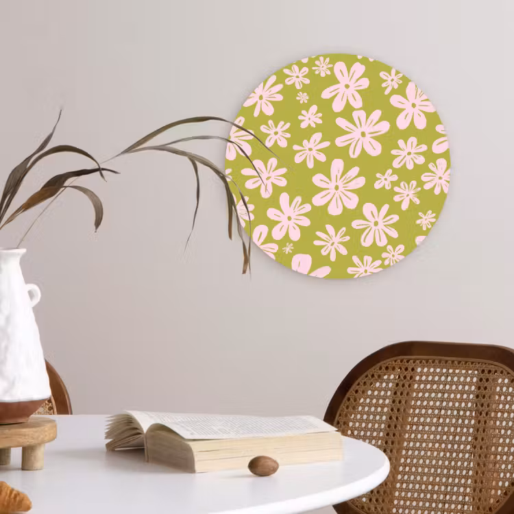 Bloemen - Roze - Getekend - Patroon Wandcirkel kunststof plaat 5mm dik klein -sfeer4