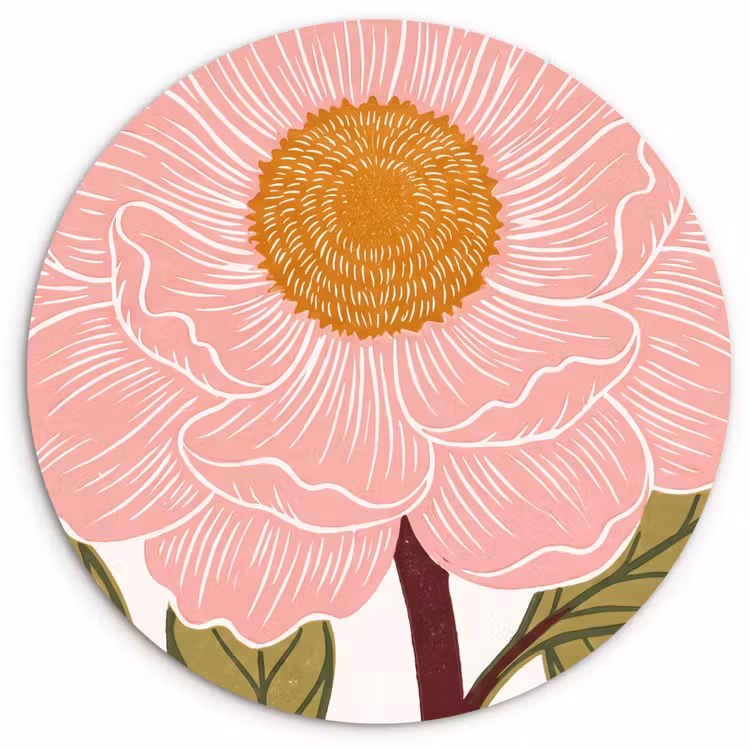 Muurcirkel - Bloemen - Roze - Illustratie - Bloemen - Roze - Illustratie Wandcirkel kunststof plaat 5mm dik klein