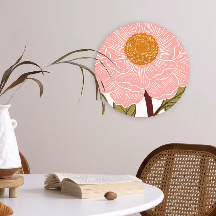 Muurcirkel - Bloemen - Roze - Illustratie - Bloemen - Roze - Illustratie Wandcirkel kunststof plaat 5mm dik klein