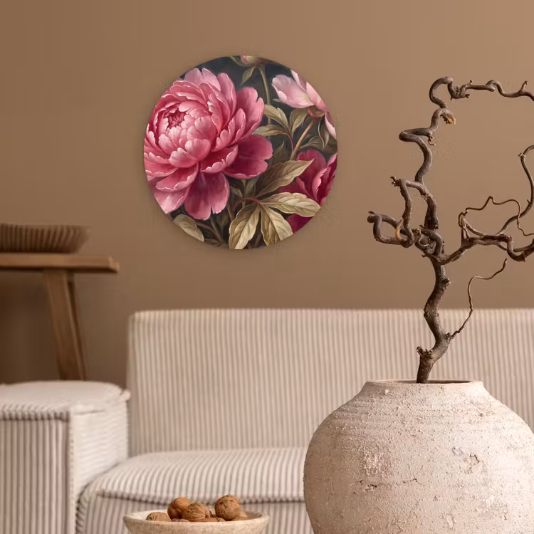Bloemen - Roze - Klassiek - Natuur Wandcirkel kunststof plaat 5mm dik klein -sfeer1