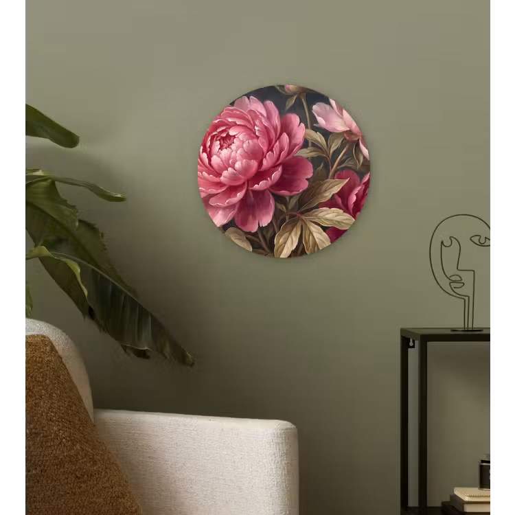 Bloemen - Roze - Klassiek - Natuur Wandcirkel kunststof plaat 5mm dik klein -sfeer3
