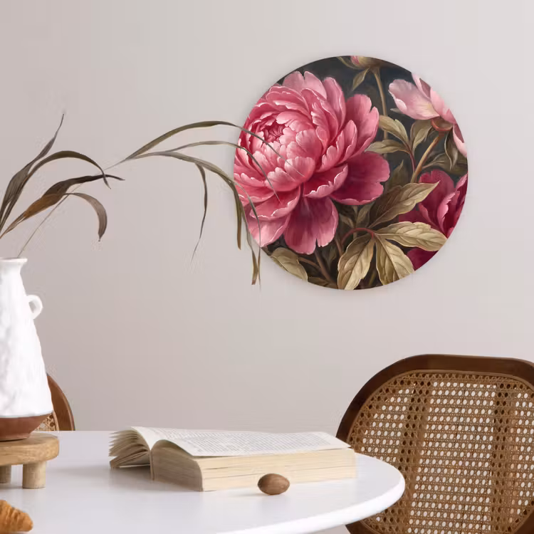 Bloemen - Roze - Klassiek - Natuur Wandcirkel kunststof plaat 5mm dik klein -sfeer4