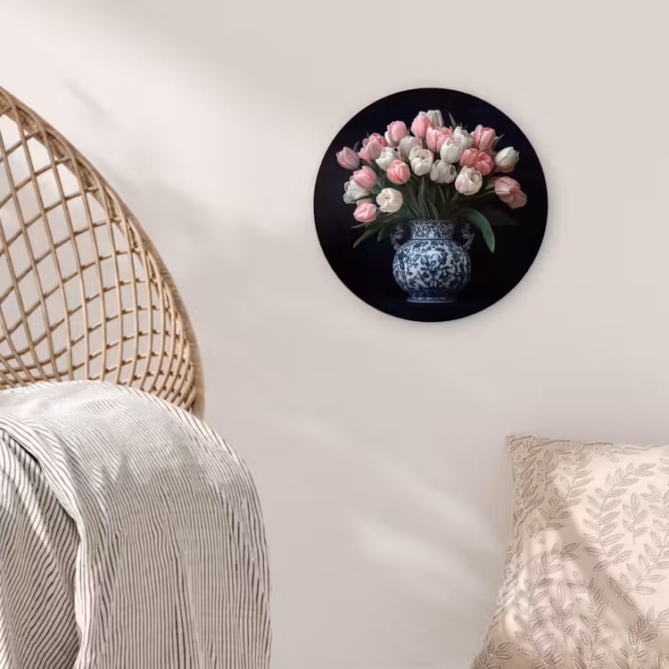 Bloemen - Roze - Tulpen - Vaas Wandcirkel kunststof plaat 5mm dik klein -sfeer5