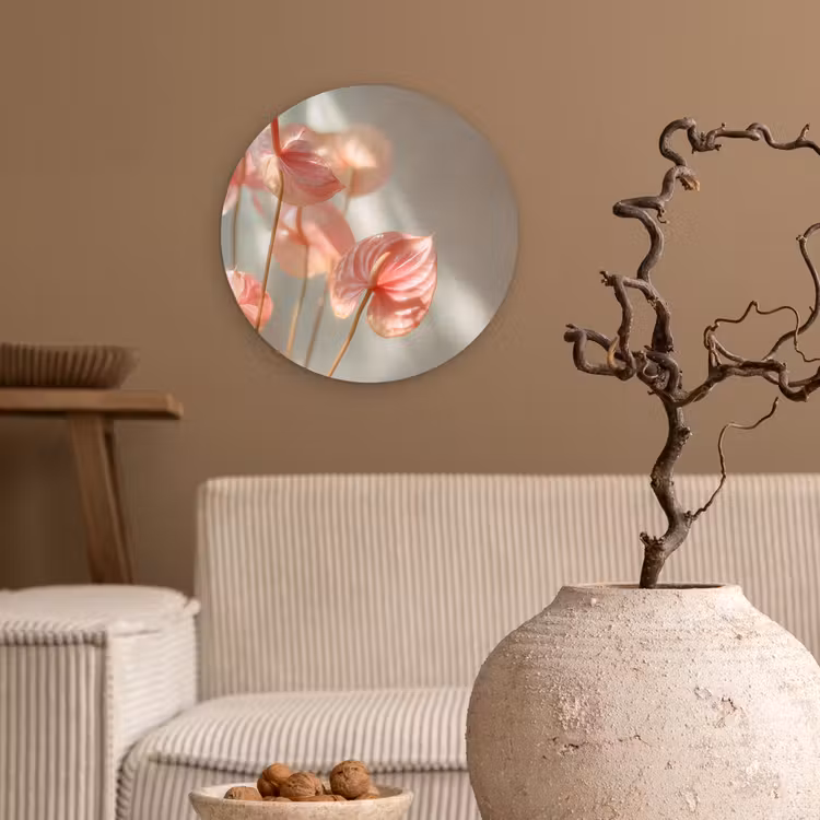 Bloemen - Stelen - Roze - Schaduw Wandcirkel kunststof plaat 5mm dik klein -sfeer1