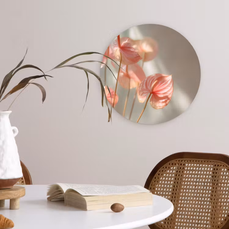 Bloemen - Stelen - Roze - Schaduw Wandcirkel kunststof plaat 5mm dik klein -sfeer4
