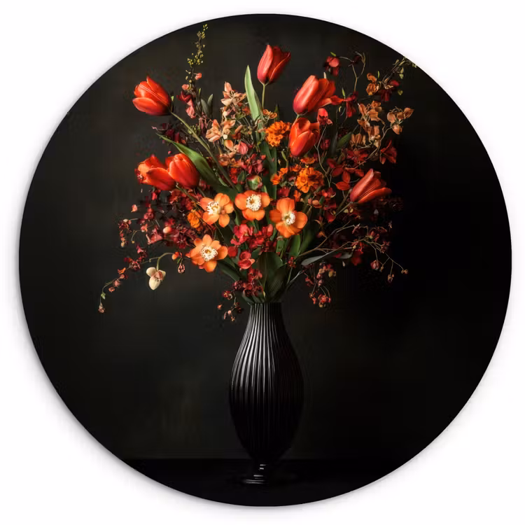 Bloemen - Takken - Boeket Wandcirkel kunststof plaat 5mm dik klein -3d
