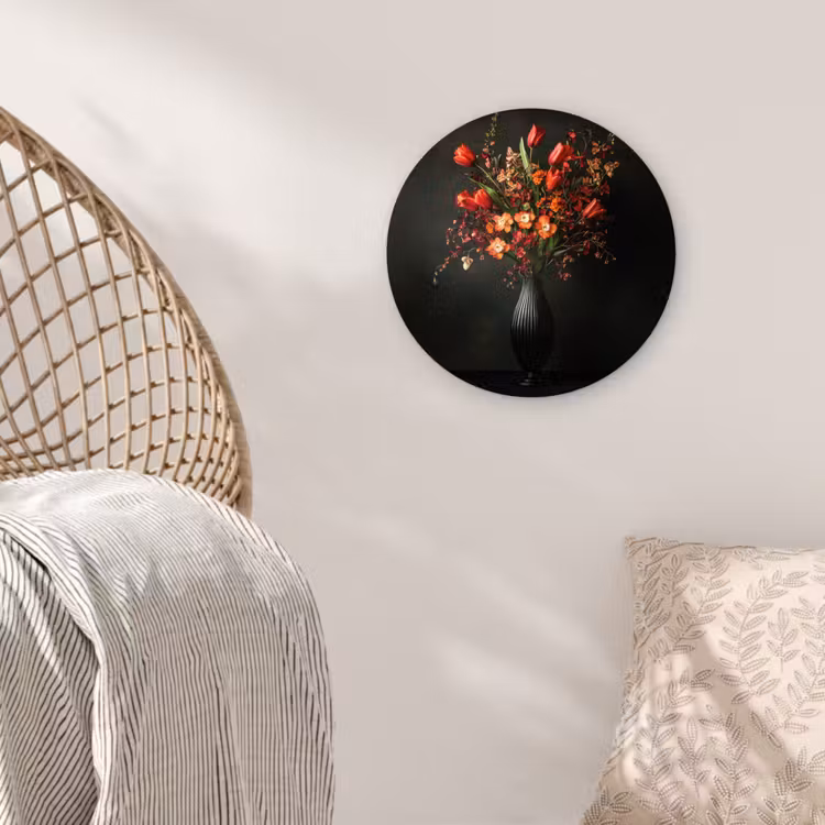 Bloemen - Takken - Boeket Wandcirkel kunststof plaat 5mm dik klein -sfeer5