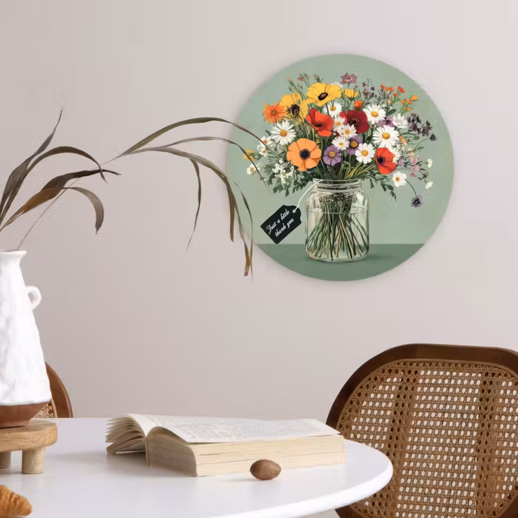 Bloemen - Vaas - Kaartje Wandcirkel kunststof plaat 5mm dik klein -sfeer4