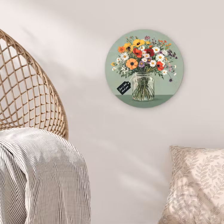 Bloemen - Vaas - Kaartje Wandcirkel kunststof plaat 5mm dik klein -sfeer5