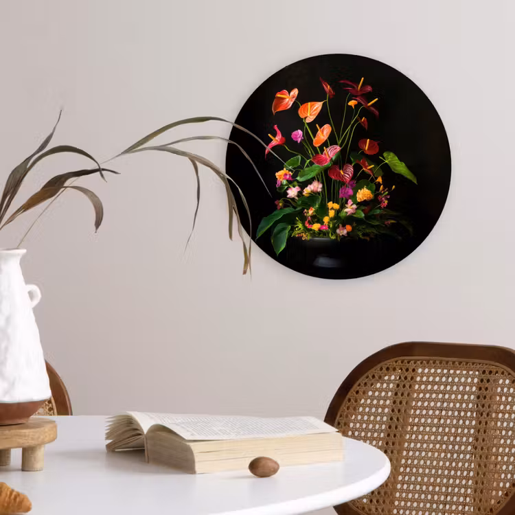 Bloemen - Vaas - Kleurrijk Wandcirkel kunststof plaat 5mm dik klein -sfeer4
