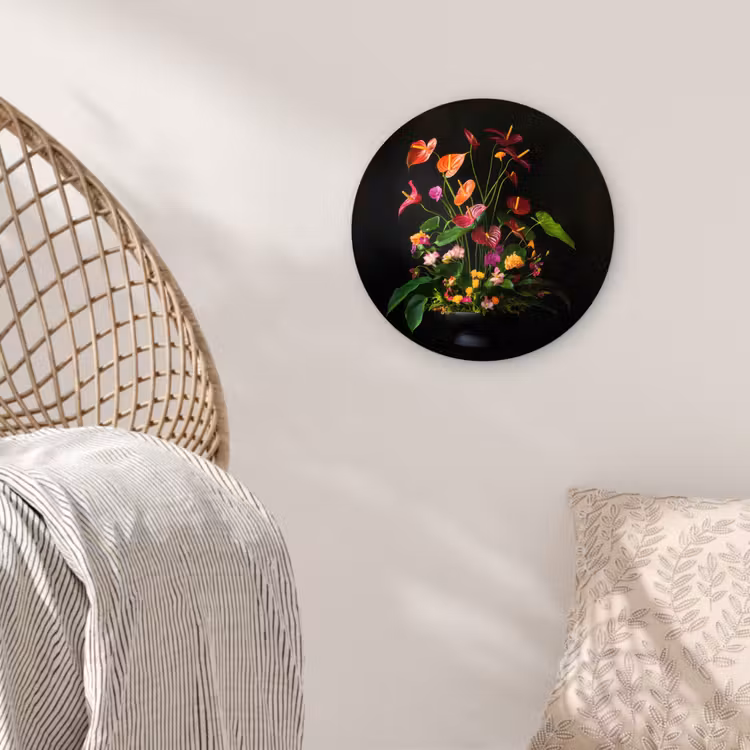 Bloemen - Vaas - Kleurrijk Wandcirkel kunststof plaat 5mm dik klein -sfeer5