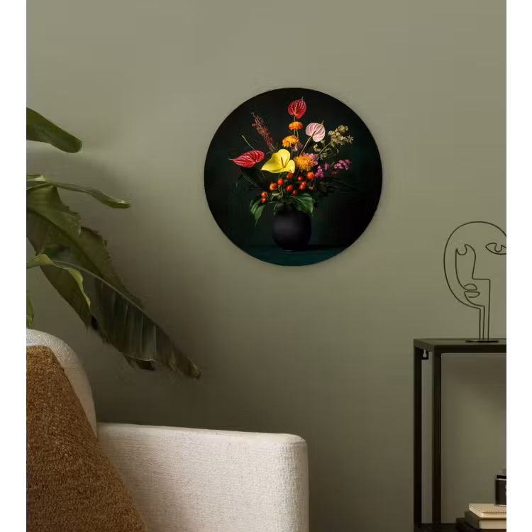 Bloemen - Vaas - Zwart Wandcirkel kunststof plaat 5mm dik klein -sfeer3