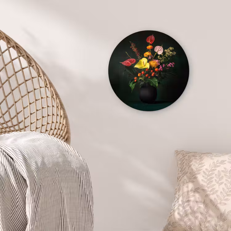 Bloemen - Vaas - Zwart Wandcirkel kunststof plaat 5mm dik klein -sfeer5