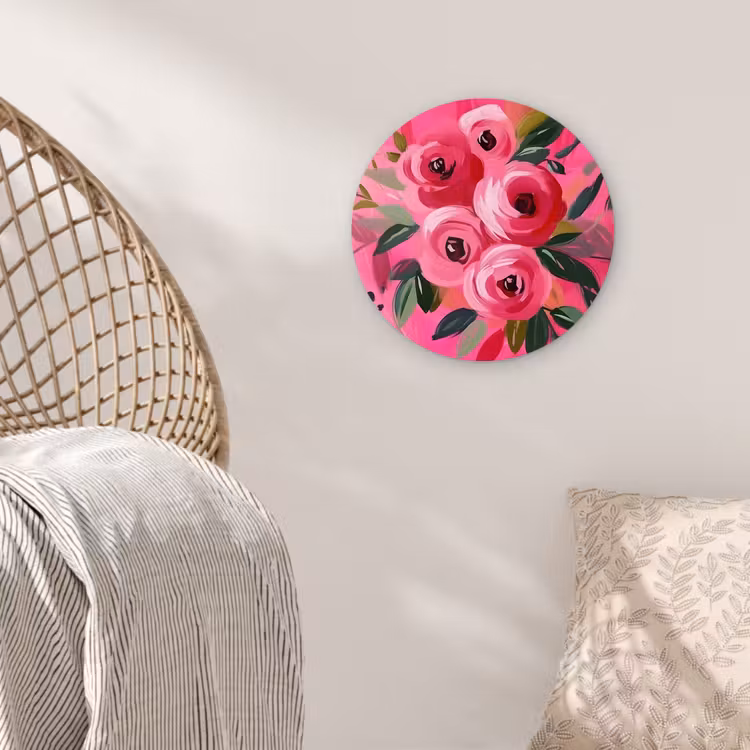 Bloemen - Verf - Roze Wandcirkel kunststof plaat 5mm dik klein -sfeer5