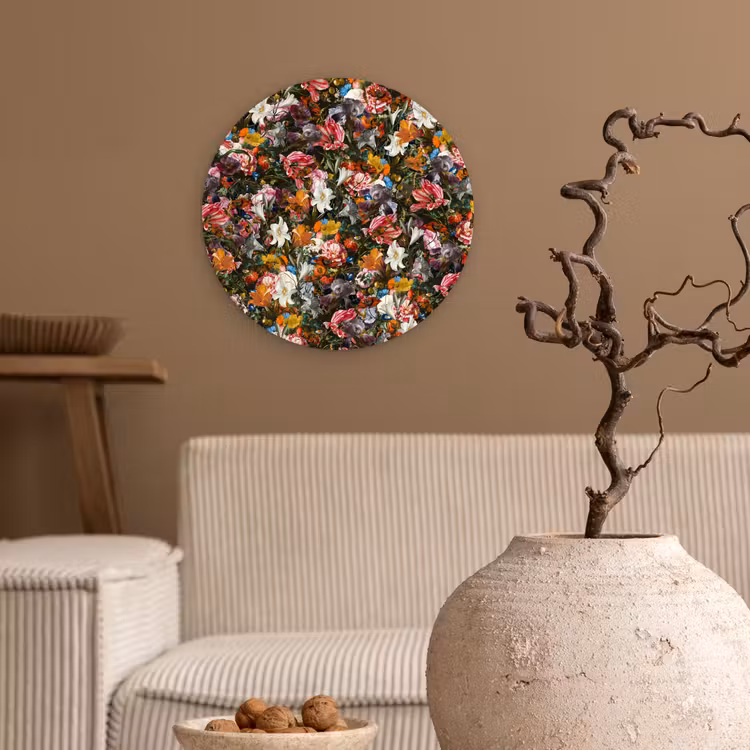 Bloemen - Vlinder - Design - Kunst - Abstract - Schilderij - Oude meesters Wandcirkel kunststof plaat 5mm dik klein -sfeer1