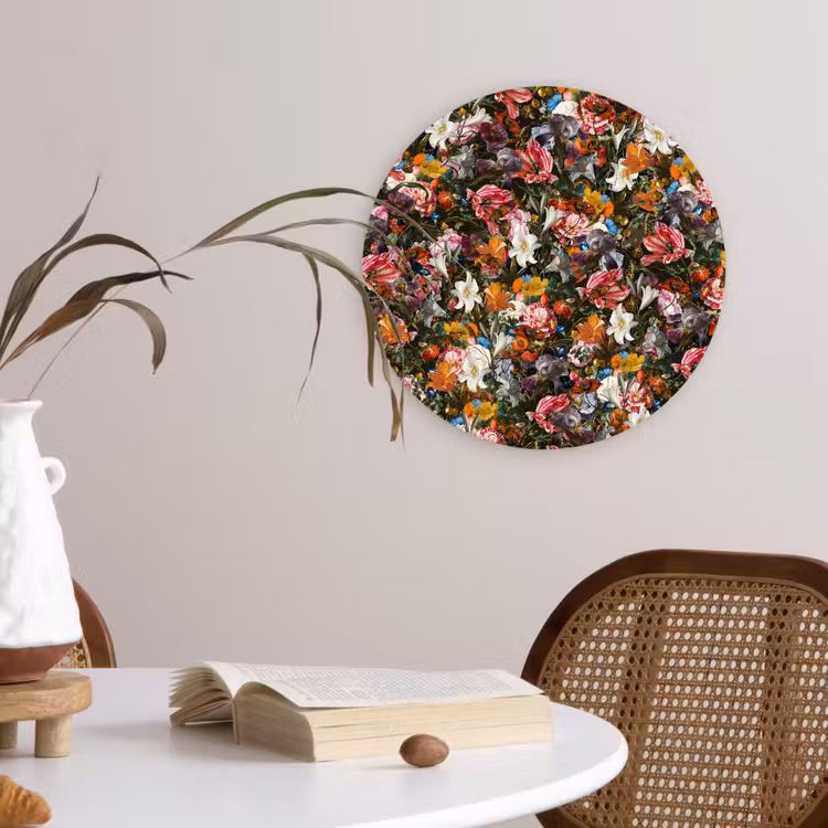 Bloemen - Vlinder - Design - Kunst - Abstract - Schilderij - Oude meesters Wandcirkel kunststof plaat 5mm dik klein -sfeer4