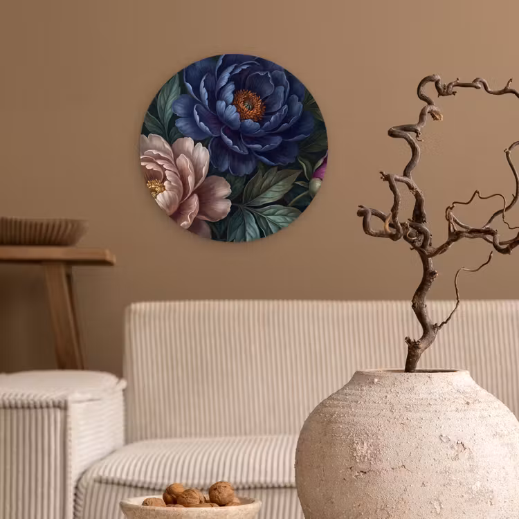 Bloemen - Vlinder - Natuur - Modern - Paars Wandcirkel kunststof plaat 5mm dik klein -sfeer1