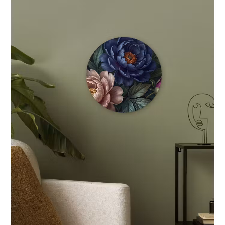 Bloemen - Vlinder - Natuur - Modern - Paars Wandcirkel kunststof plaat 5mm dik klein -sfeer3