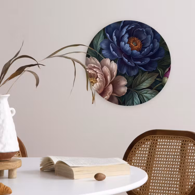 Bloemen - Vlinder - Natuur - Modern - Paars Wandcirkel kunststof plaat 5mm dik klein -sfeer4