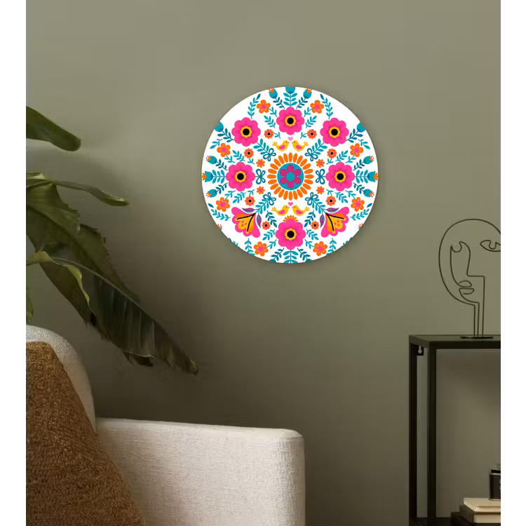 Bloemen - Vogel - Patroon - Kleurrijk - Modern Wandcirkel kunststof plaat 5mm dik klein -sfeer3