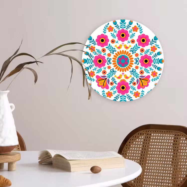 Bloemen - Vogel - Patroon - Kleurrijk - Modern Wandcirkel kunststof plaat 5mm dik klein -sfeer4