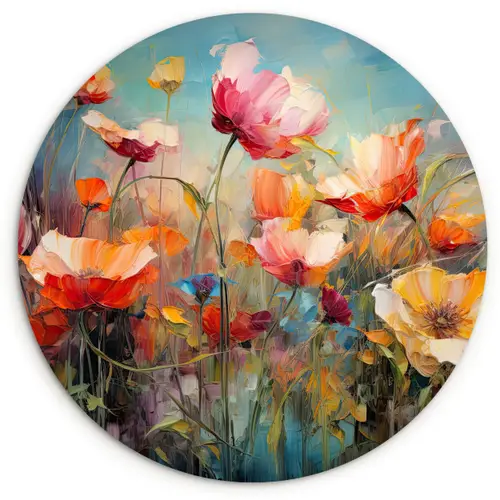 Bloemen - Watercolor - Kunst - Botanisch - Natuur Wandcirkel kunststof plaat 5mm dik klein -3d