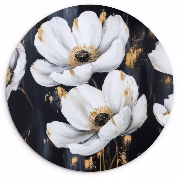Bloemen - Wit - Abstract Wandcirkel kunststof plaat 5mm dik klein -3d