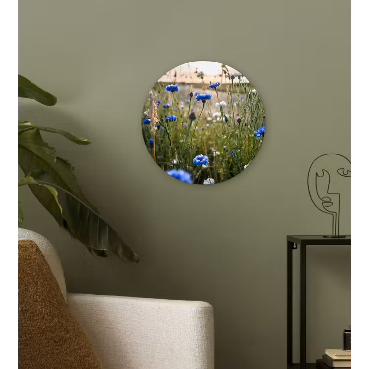 Bloemen - Zomer - Korenbloem - Blauw - Zon - Wolken Wandcirkel kunststof plaat 5mm dik klein -sfeer3
